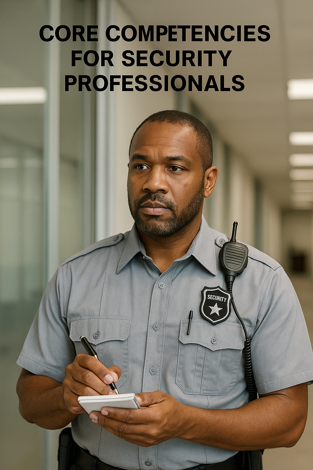 security officer with a notebook ready to learn